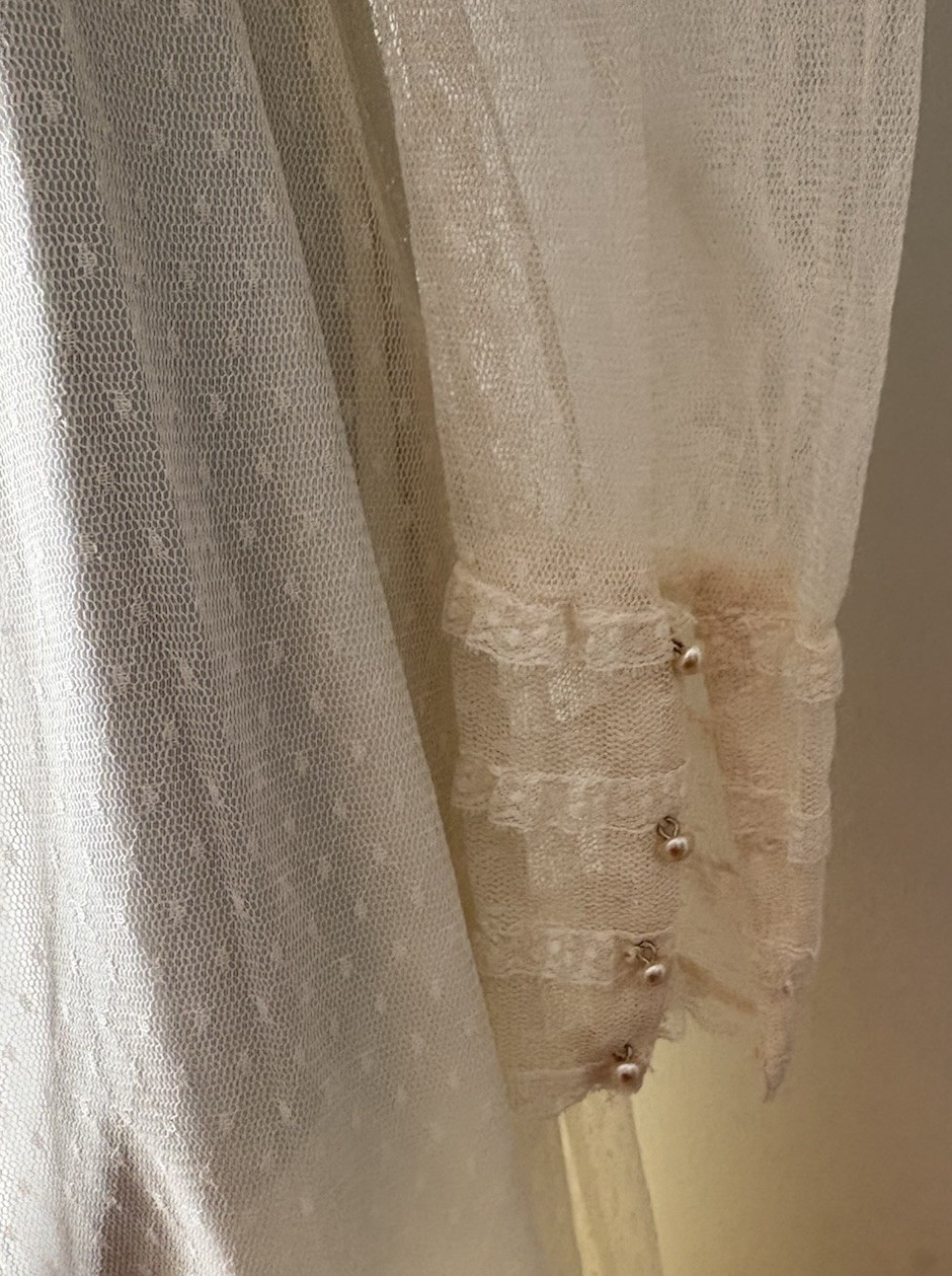 Vtg Swiss Dot Lace Edwardian Prairie Romantic Ivory WEDDING GOWN Handmade