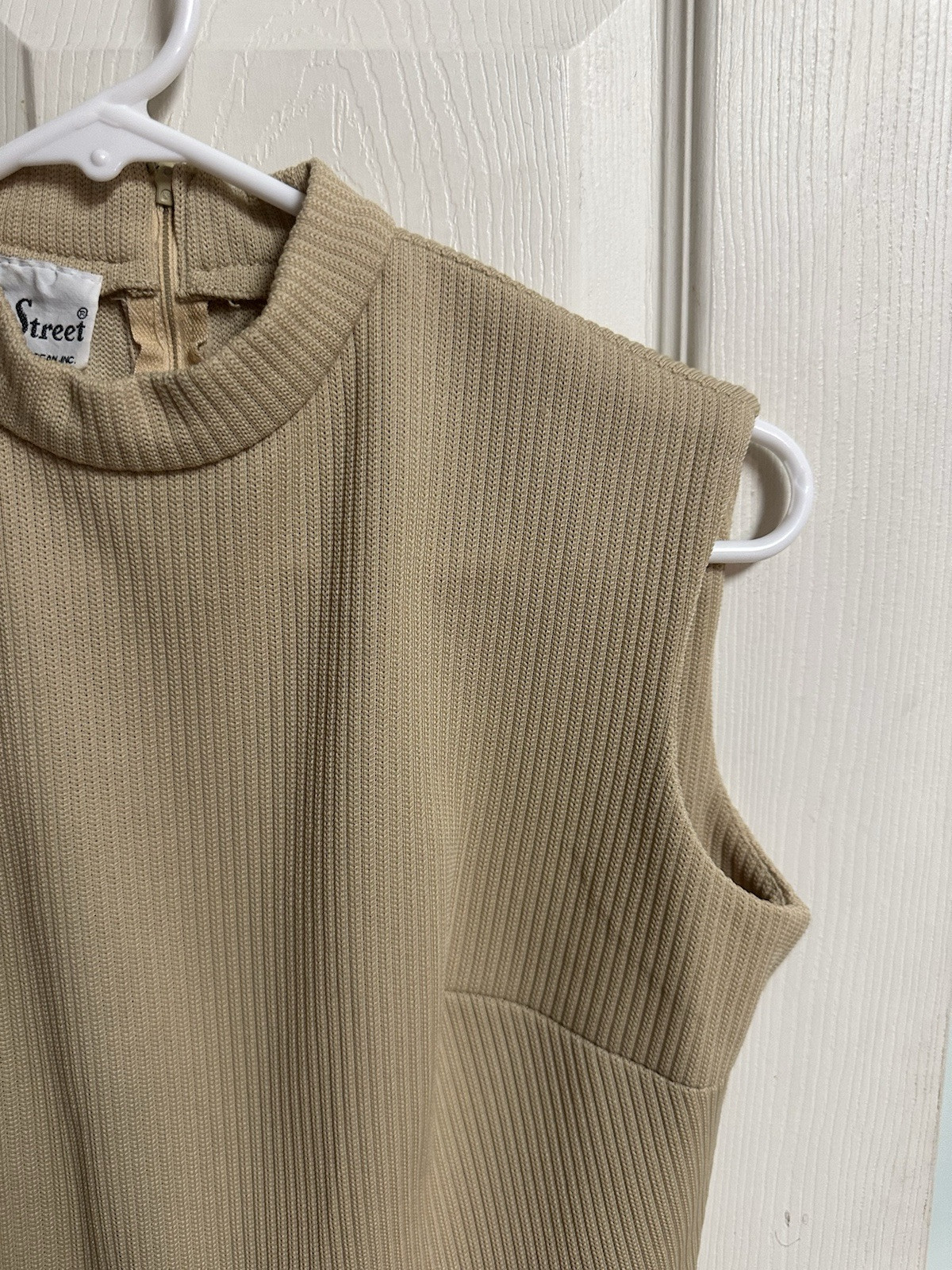 VNT 60s/50s Bleeker Street Ribbed/beige Maxi Sleeveless Dress Med Knit Mod Sleek