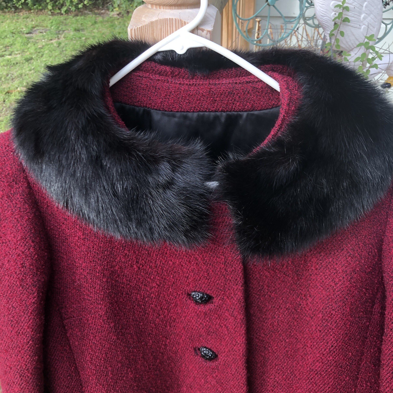John Wanamaker Brynwood Wool Coat Sz M L Fur Collar Burgundy Lined Vtg 50 Womens