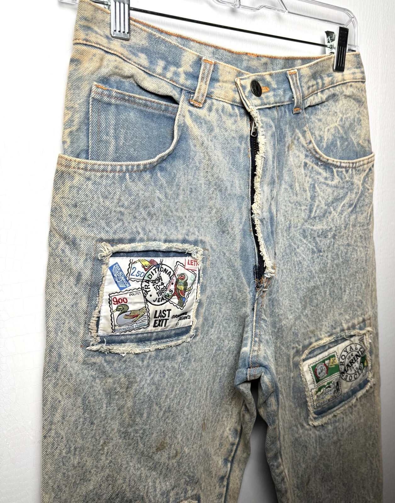 Vtg 80s Acid Wash Grunge Patchwork Jeans Punk Distressed High Waist 27×30