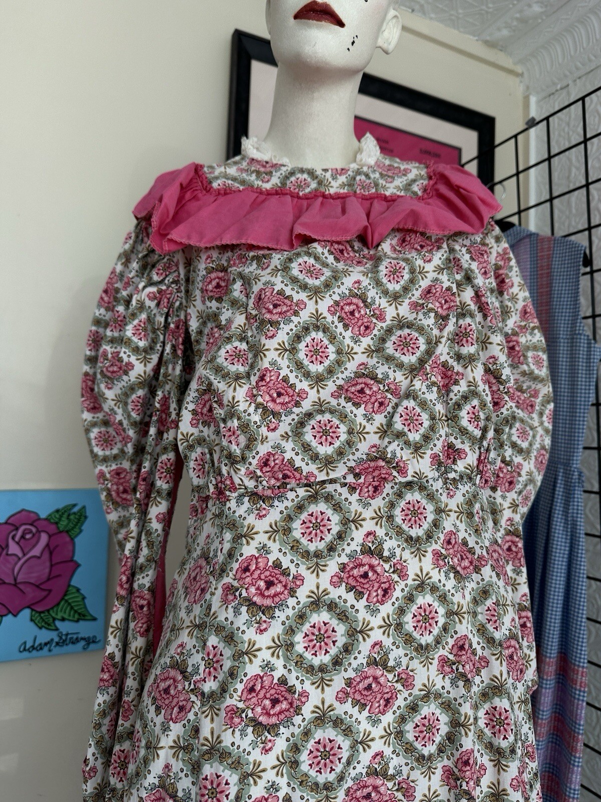 Vintage Theatrical Gown Dress-pink Floral Old World Victorian Style-prairie-M/L