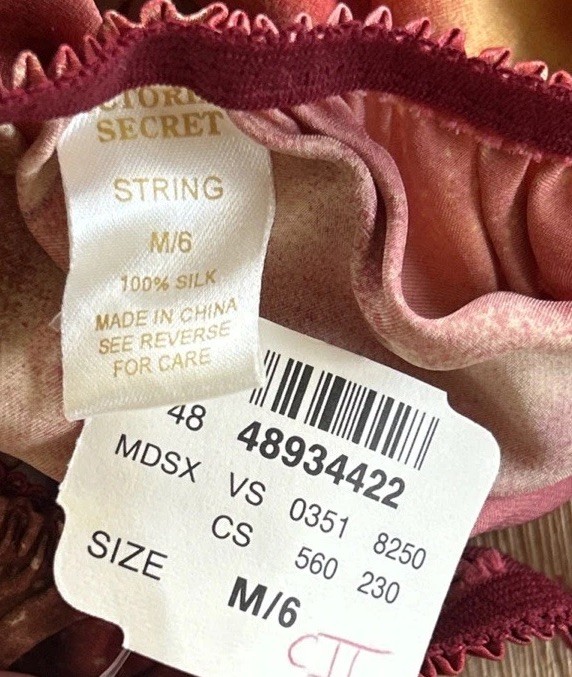 Victoria’s Secret Silk SATIN String Floral PANTIES M/6 NEW Vintage Gold Label