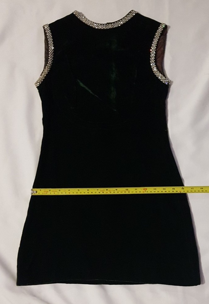 Vintage Velvet Emerald Green Peck & Peck Rhinestone Neck & Arms Dress 5th Ave NY