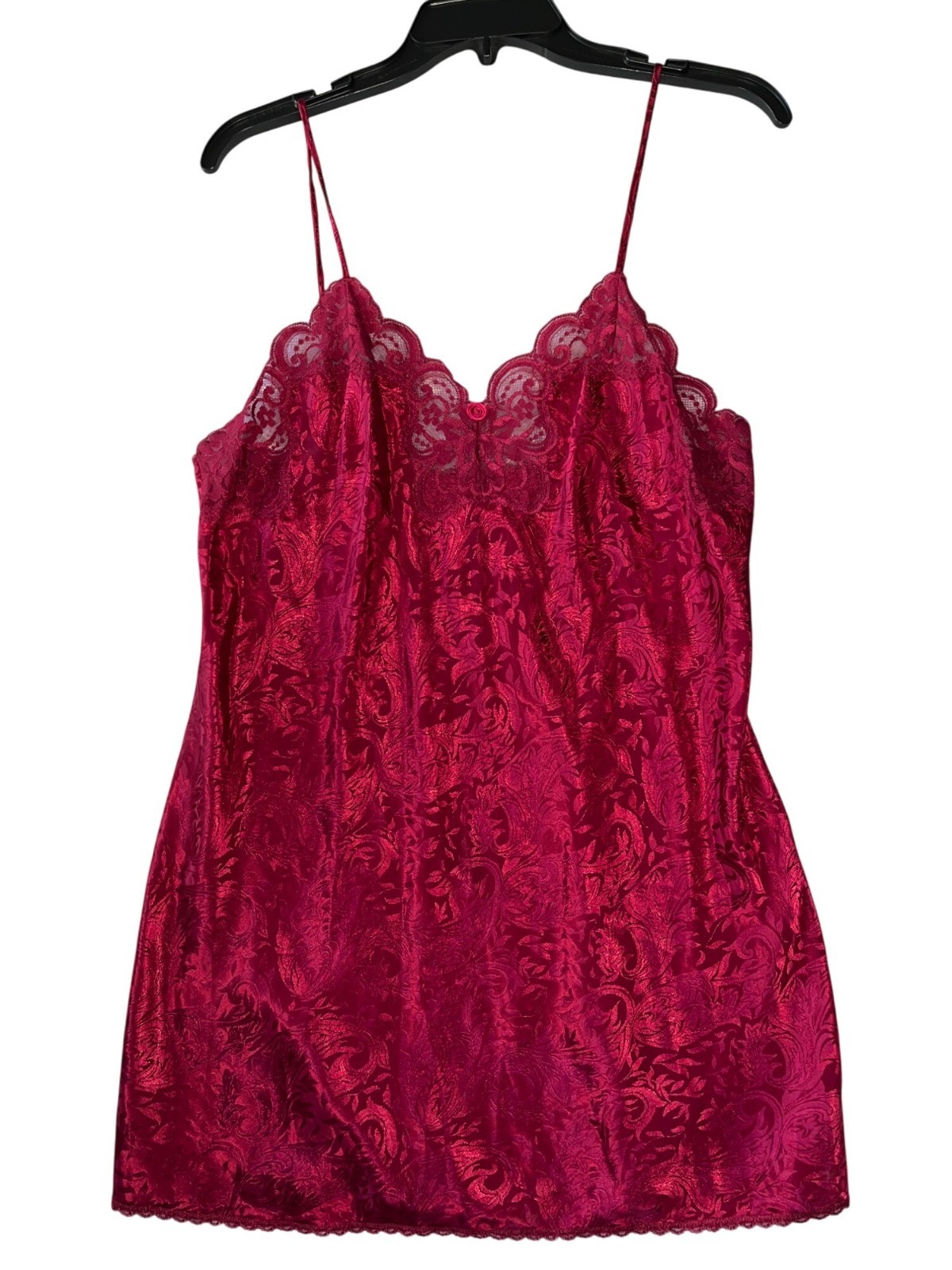 Vintage Lucie Ann II Red Lace Satin Nightgown Size 38 Made In USA