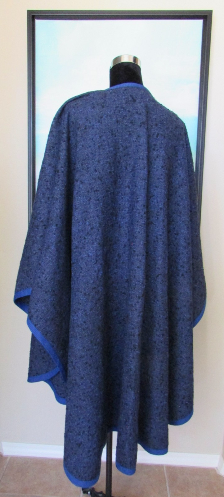 VTG 70’s Yves Saint Laurent Rive Gauche Blue Wool Cape Coat Made in France Sz 38