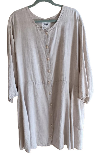 VTG FLAX Jeanne Engelhart Beige Linen Short Dress/Top Lagenlook – Size 3G!