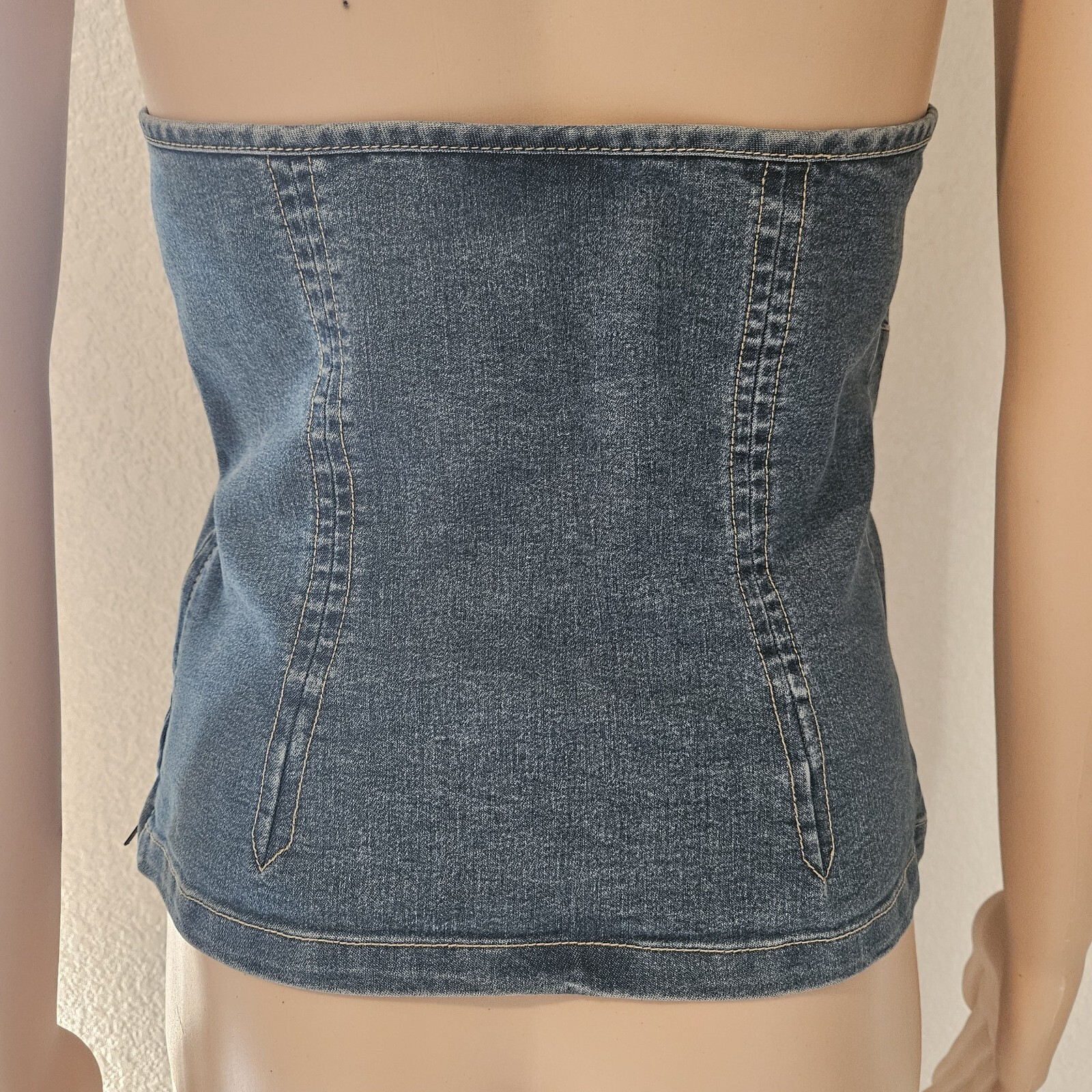 Vintage Y2K Denim Halter Top Side Brass Zipper European Size 38 Boho Western