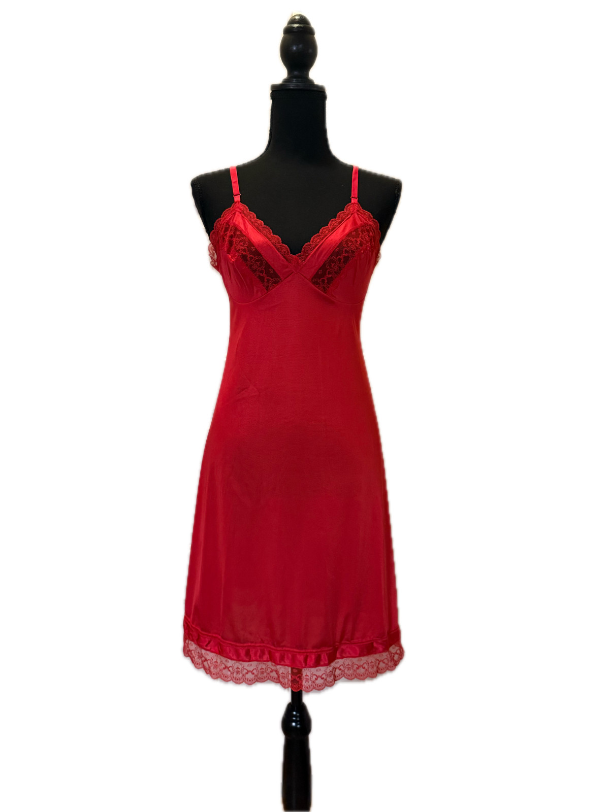 Vintage Red Vanity Fair Women’s Lace Slip Dress Lingerie Made in USA Size 34