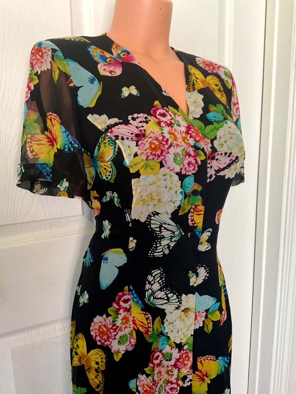 Vintage Rickie Freeman for Teri Jon Maxi Dress Silk Butterflies Lined Size 8