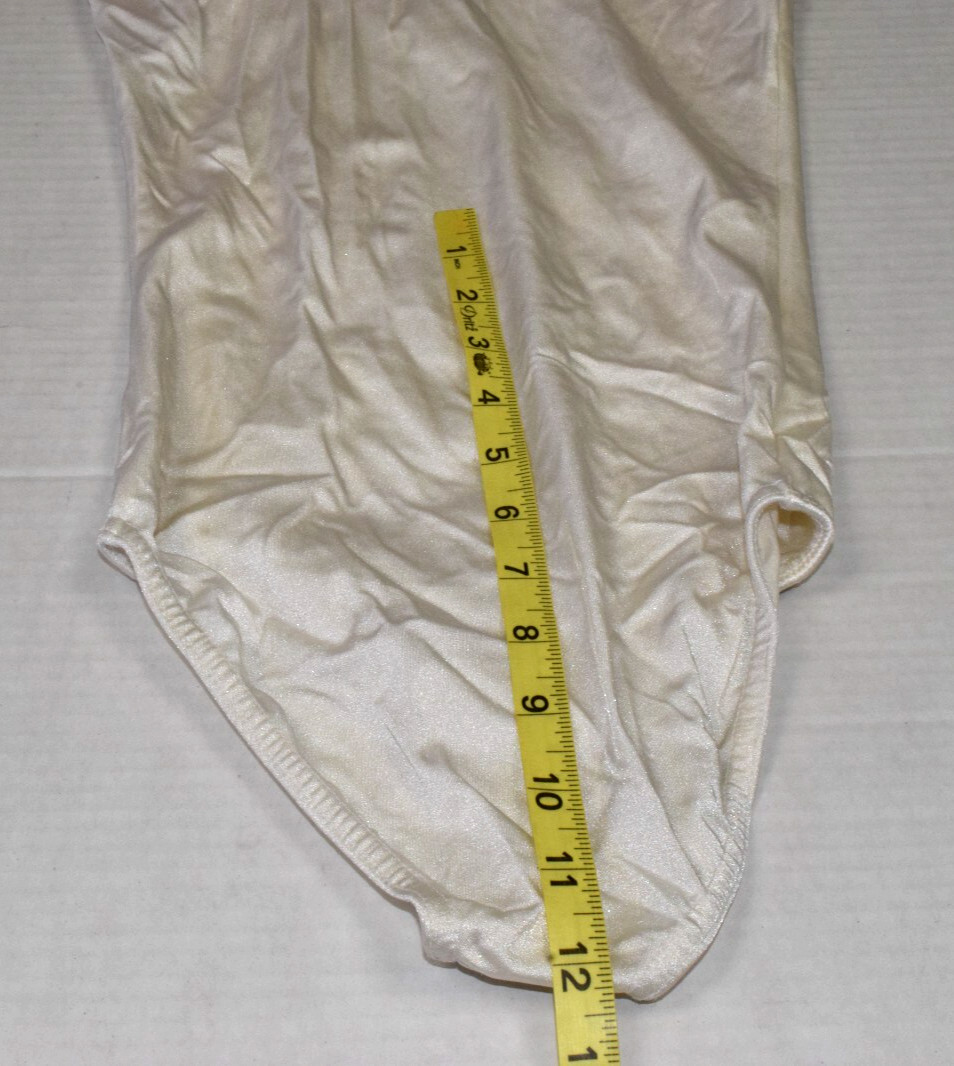 Vintage Leotard Costume Gallery Size XS 80s Shimmery White Stretch Made USA