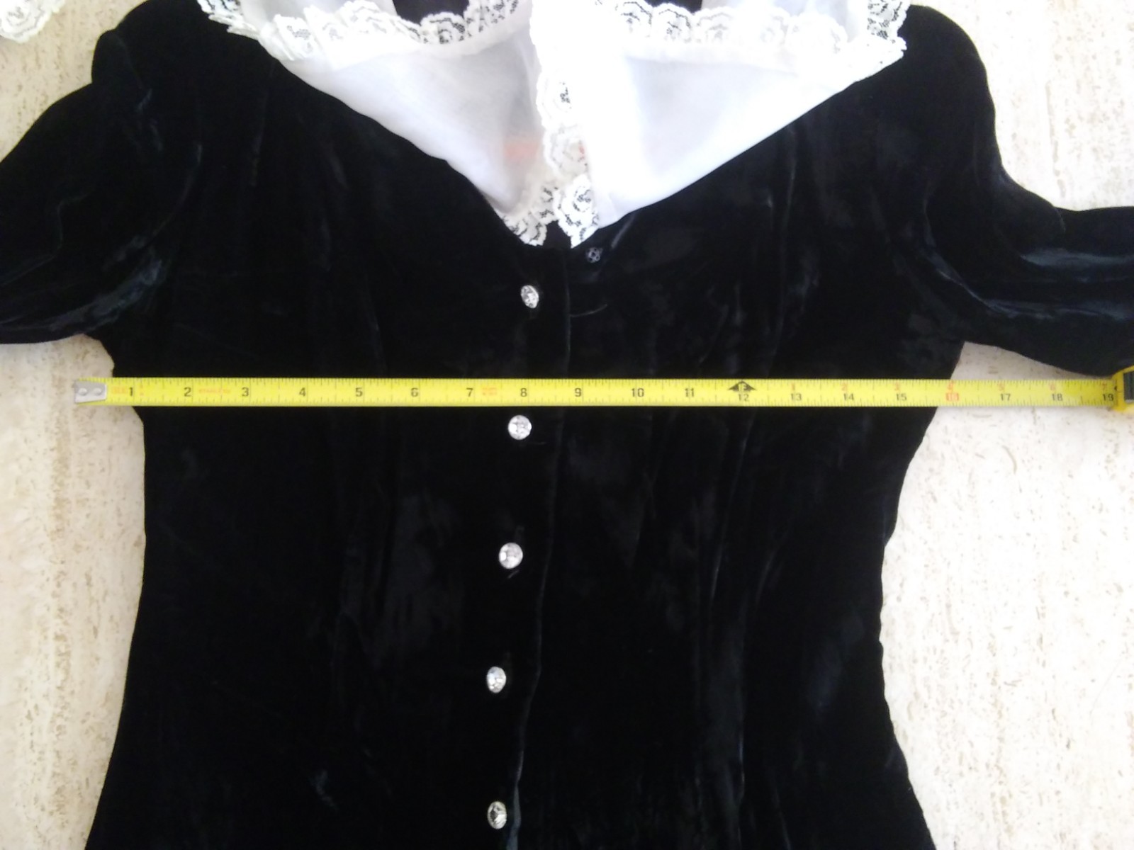 Black Velvet White Collar Cuffs Large Crystal Buttons Mini GoGo Retro VTG 1960’s