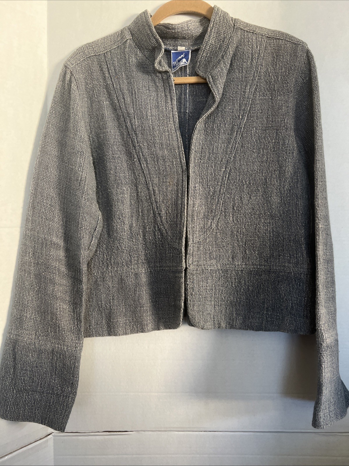 Cheppu Made In Nepal M Native Art Craft Blue Nubby Woven Cotton Jacket