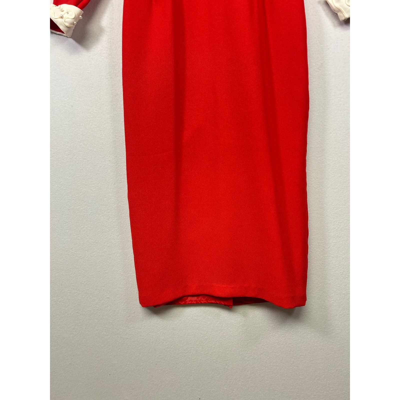 Statement Misty Lane Vintage Midi Dress Womens 4 Red Pearl Long Sleeve ormal