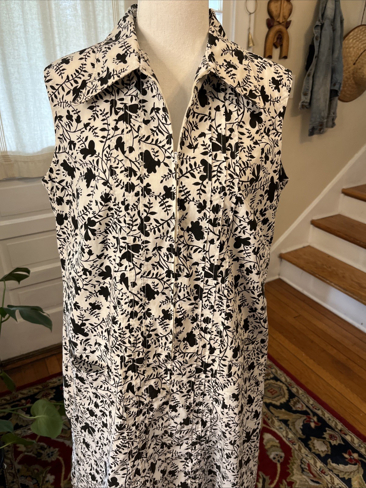 Vintage Housedress 1960’s Dress MCM Medium 50’s Handmade Chore Pockets Zip Front