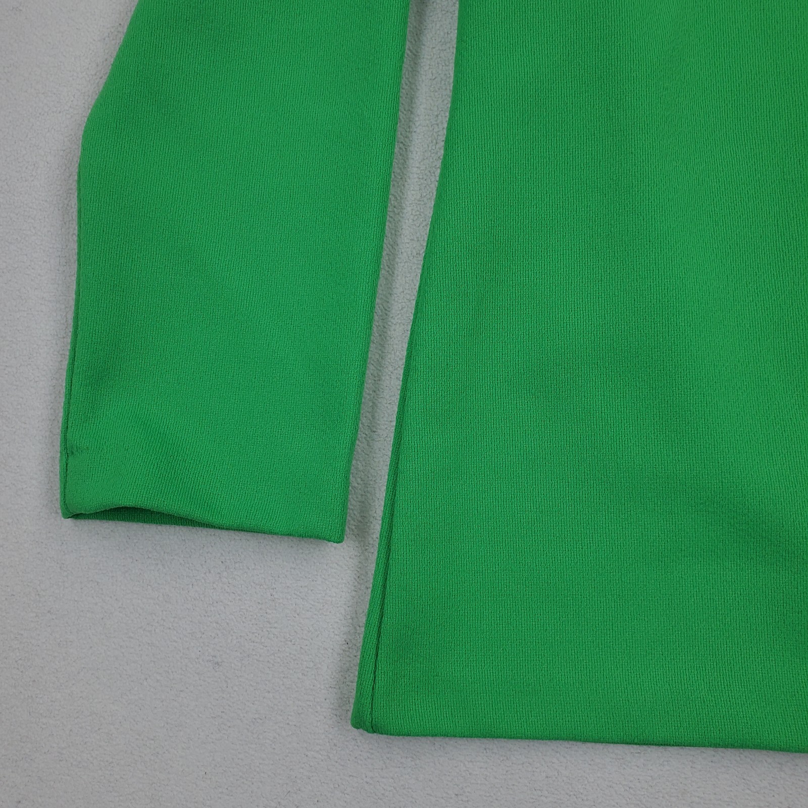 Vtg 60s 70s Shirt Wide Collar Green w/ White Stitching Neck Bow Tie