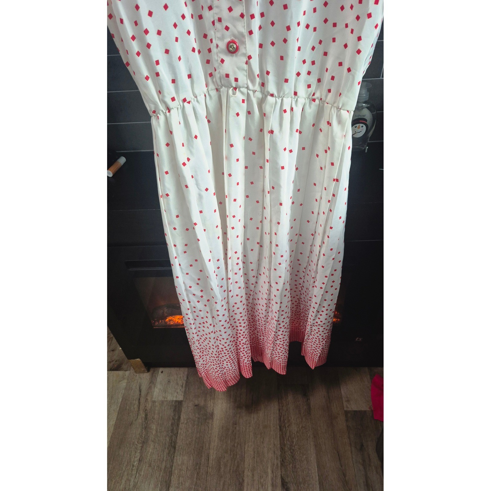 Sweetbriar Vintage Cottagecore Dress Red White Geometric Square Dot Midi 80s 90s