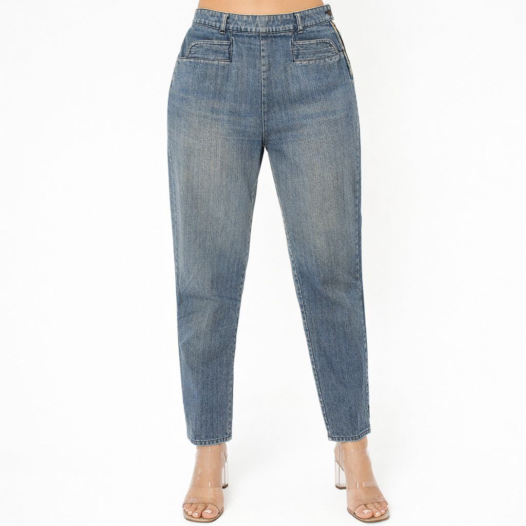80s Vintage Women Denim Jeans Size 8 High Waist Side Closure Zip Tapered Leg