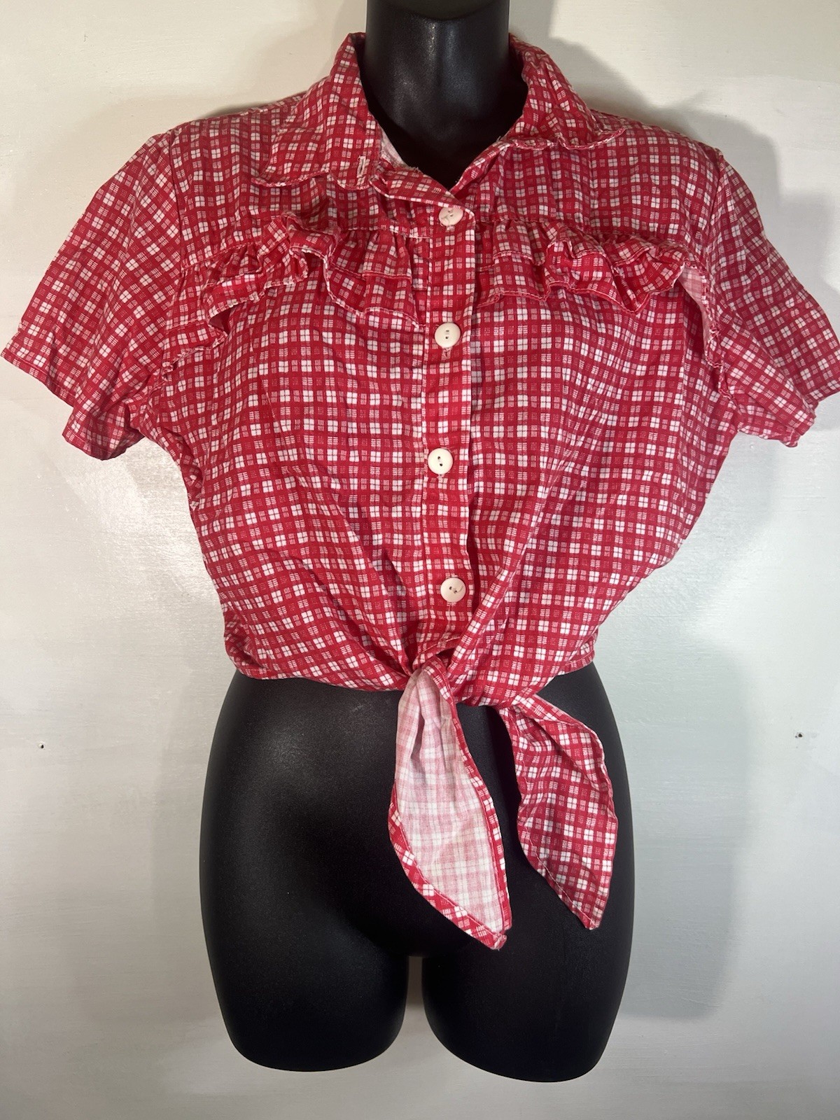 Vtg 80s Bonjour Plaid Red White Crop Top Daisy Duke Picnic Beach Summer Party
