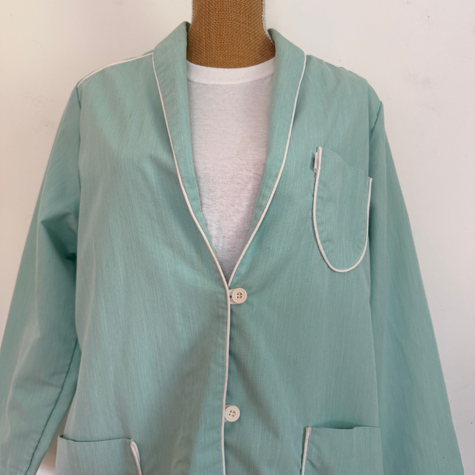 VTG 60s Hopkins Pub Hlth Uniform Green/Wht Pinstripe Actual Pediatricians Coat