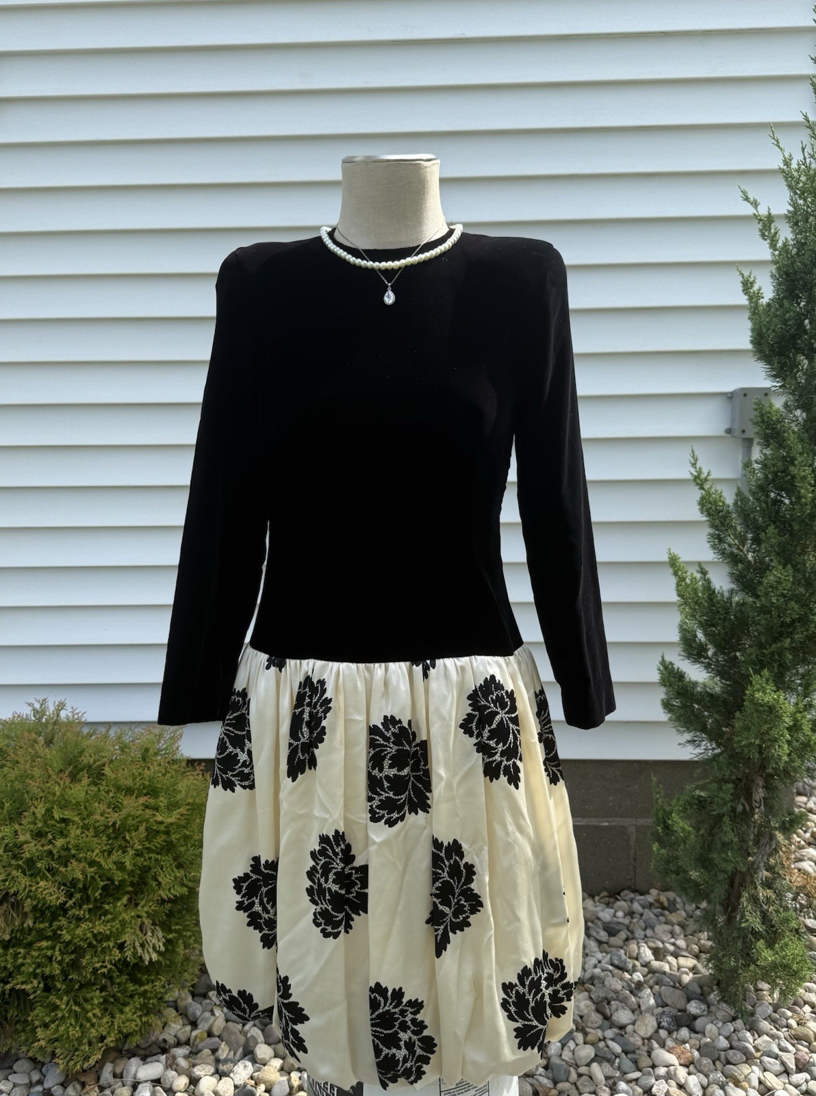Vintage Bubble Dress 90s Maggy London Jeannene Booher Silk Skirt Black Velvet