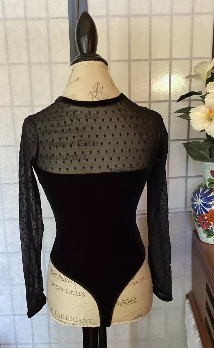 Didi Wom M VTG 90s Designer Boutique Sexy Stretch Velvet&Chiffon Thong Bodysuit