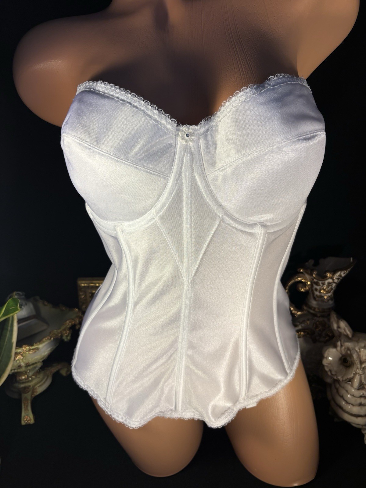 Vtg Satin 4 girdle corset bra WAIST NIP GIRDLE BUSTIER BURLESQUE 42 Bustier