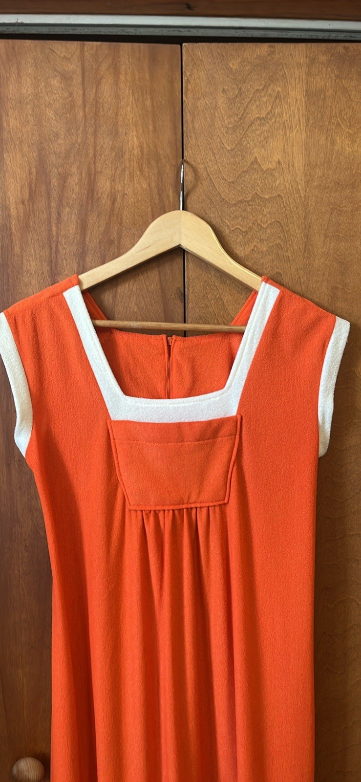 1970s Orange and Cream Terrycloth Lounge Dress Size XL Vintage House Dress
