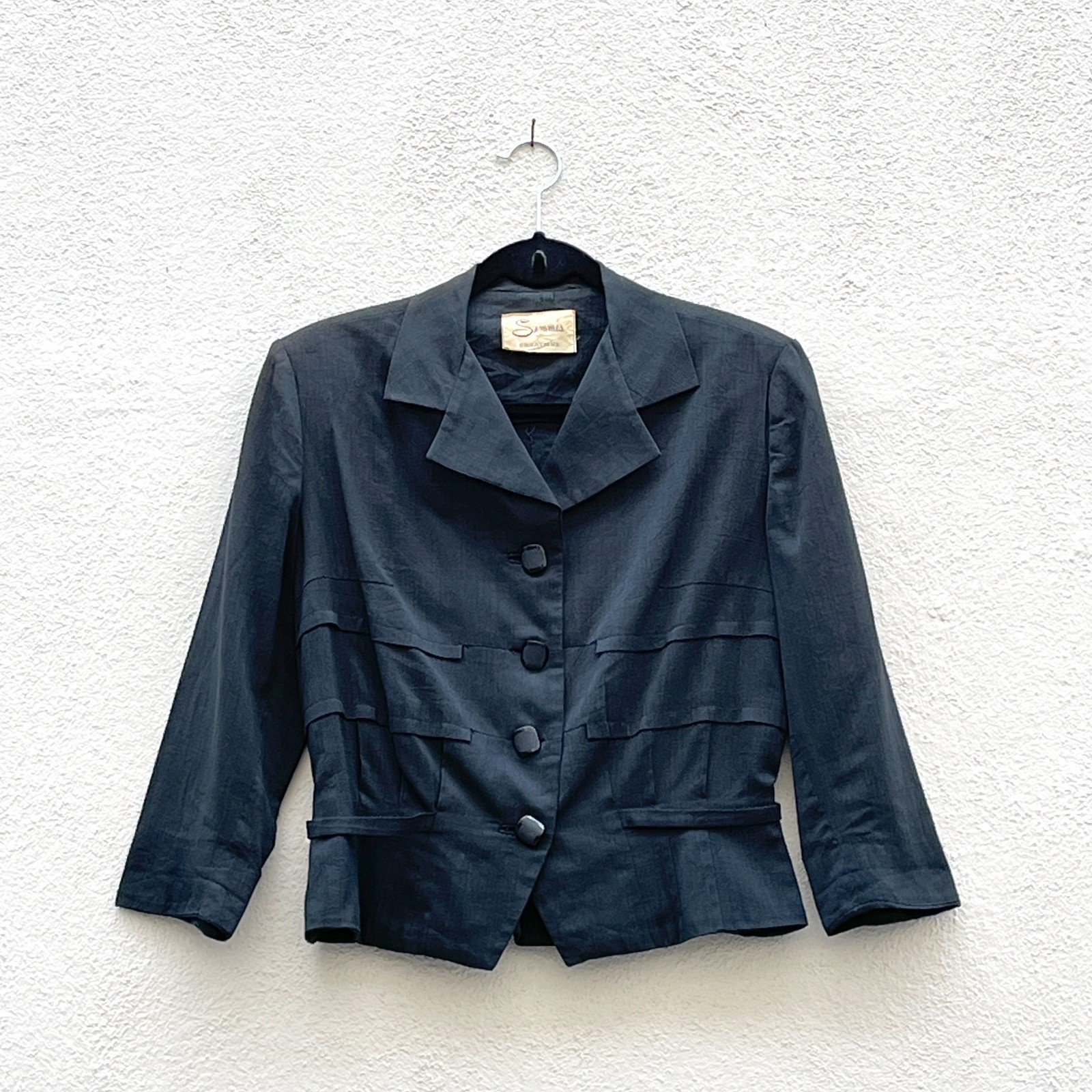 Vintage Women’s 50s Semmes Creations Black Cropped Peplum Jacket Blazer Medium