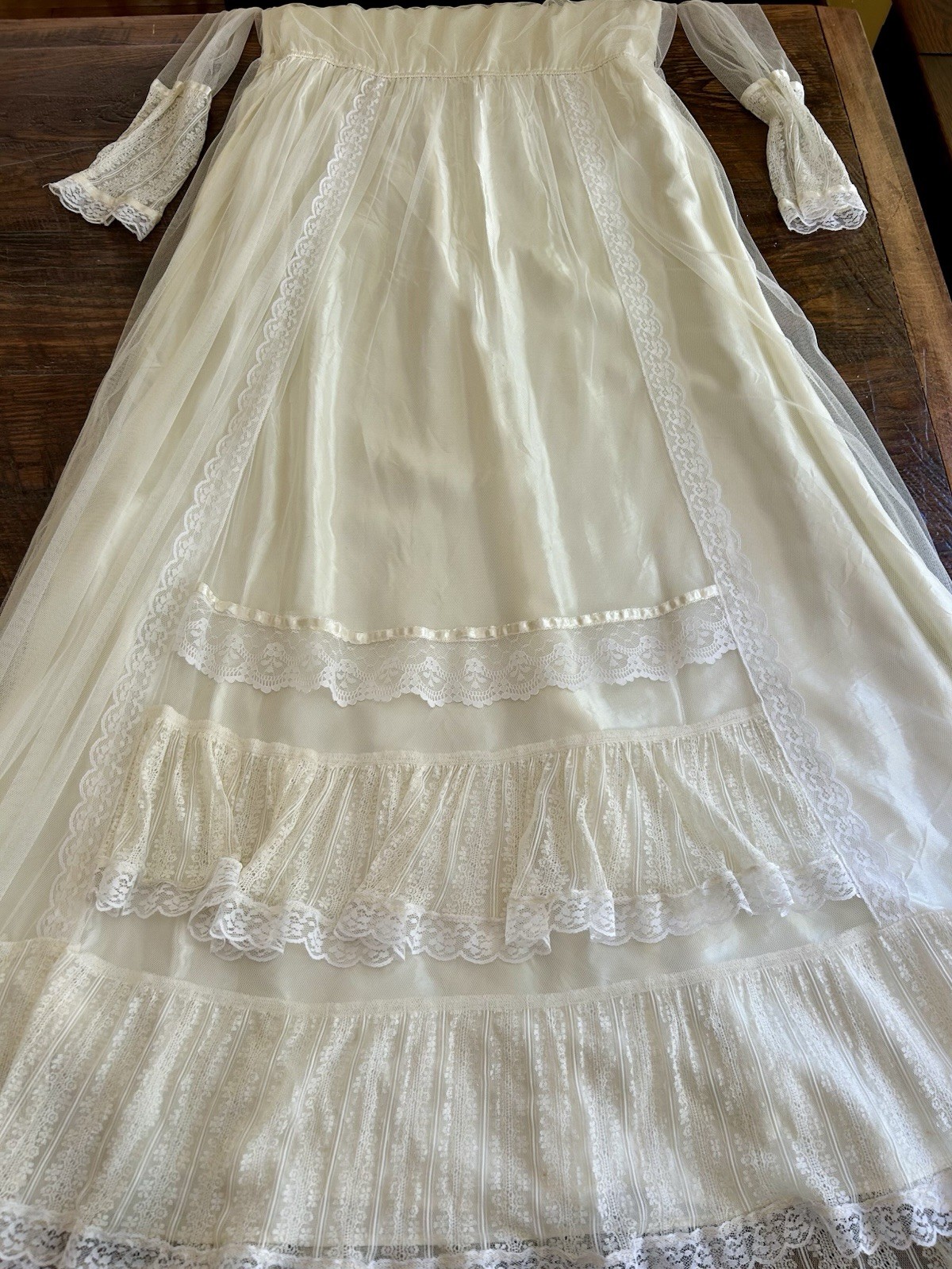 Vtg Gunne Sax Bridal Wedding Dress M/8 Ivory Tulle Lace Victorian Cottagecore