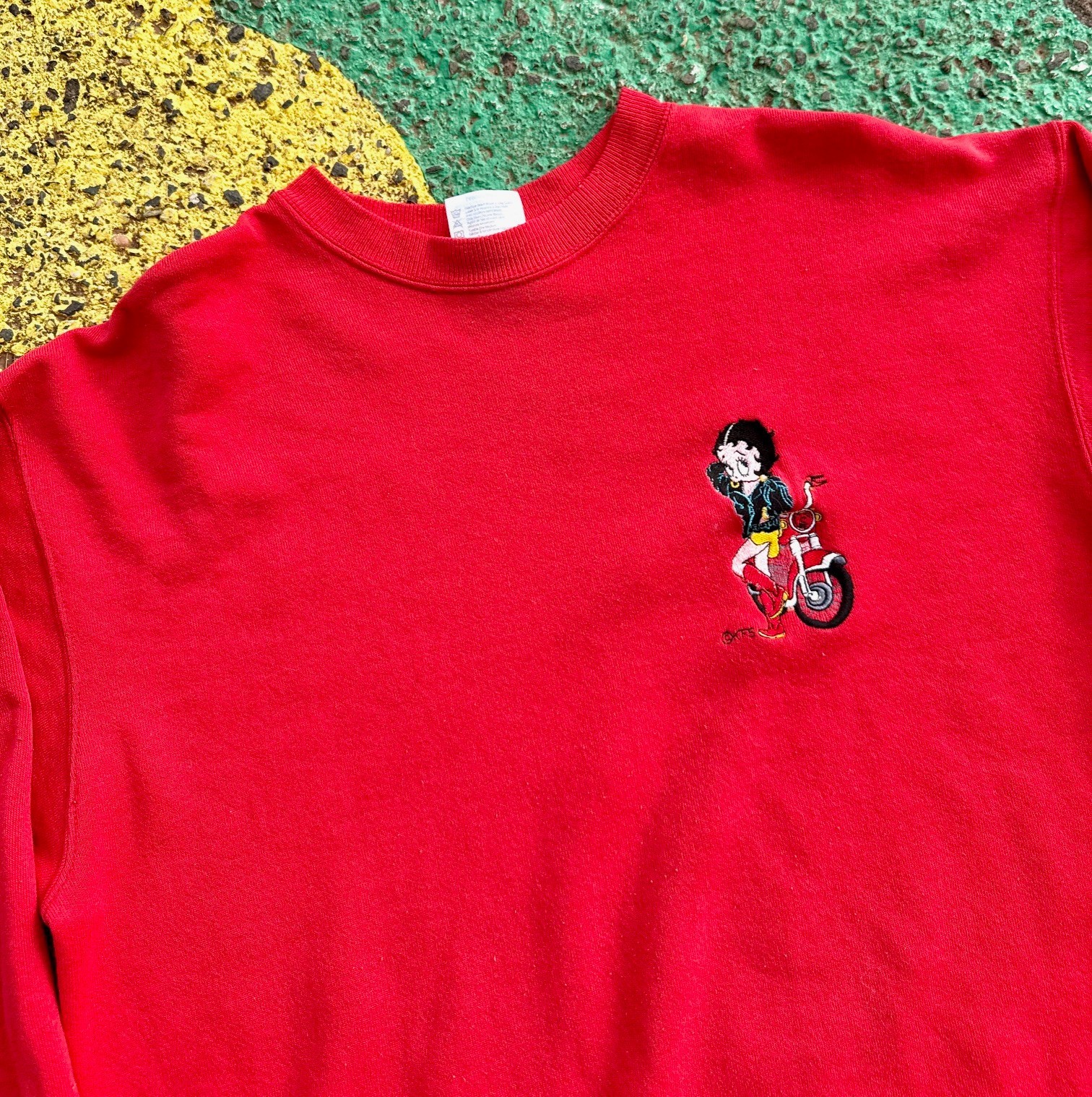 VTG Betty Boop Motorcycle Biker Girl Embroidered Graphic Crewneck Sweatshirt M/L