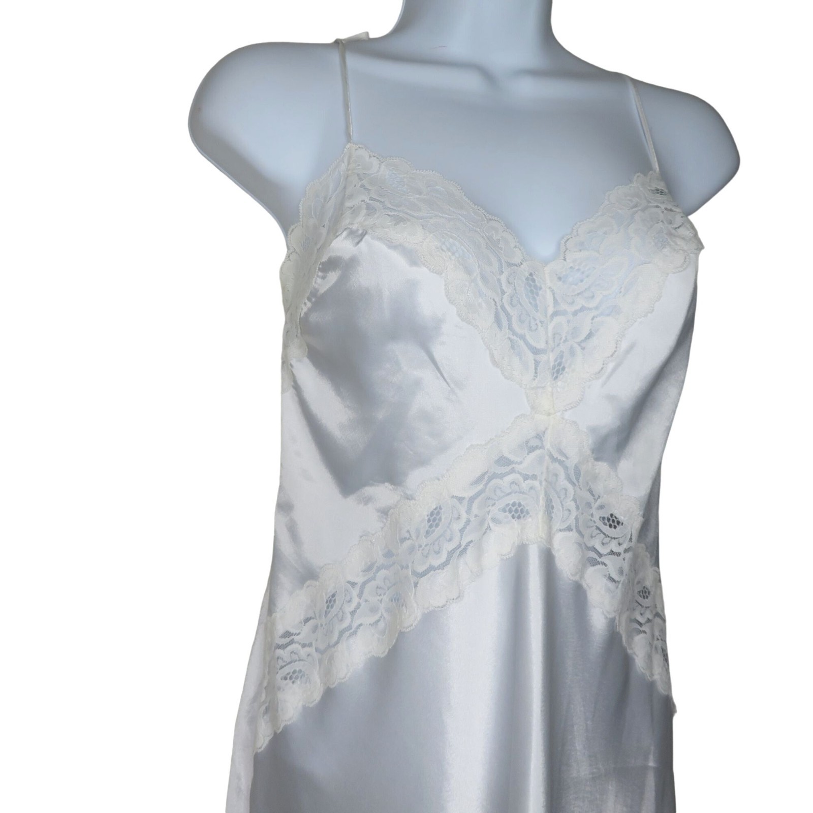 Vintage White Lace Satin Slip Nightgown Robe Peignoir Set Wedding Honeymoon