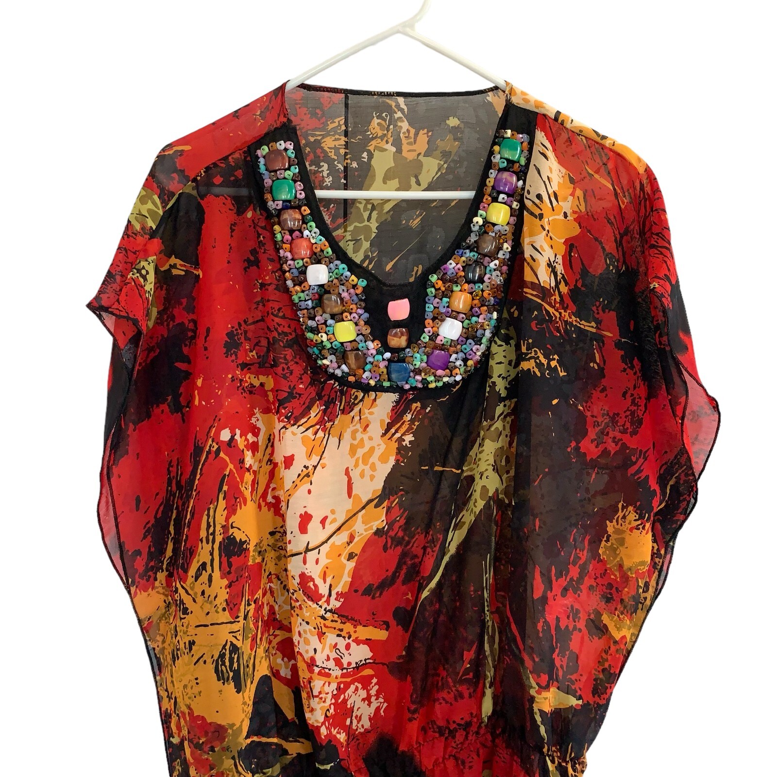 Vintage Ethnic Heavily Embellished Beaded Kimono Blouse Large Artistic