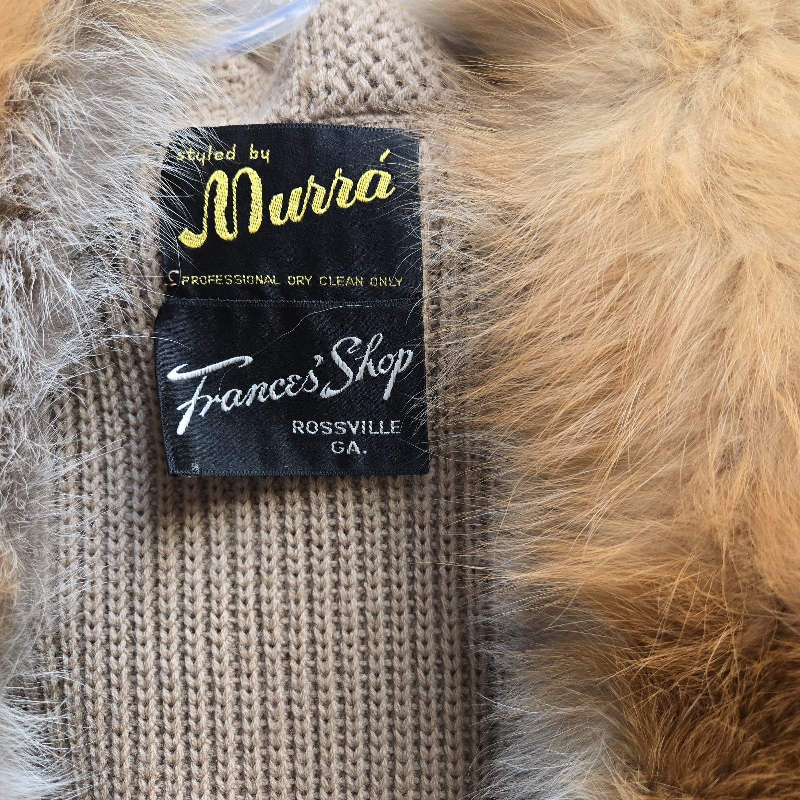 Vintage Murra Furs Collar Ruff Camel Colored Belted Open Front Cardigan Jacket S