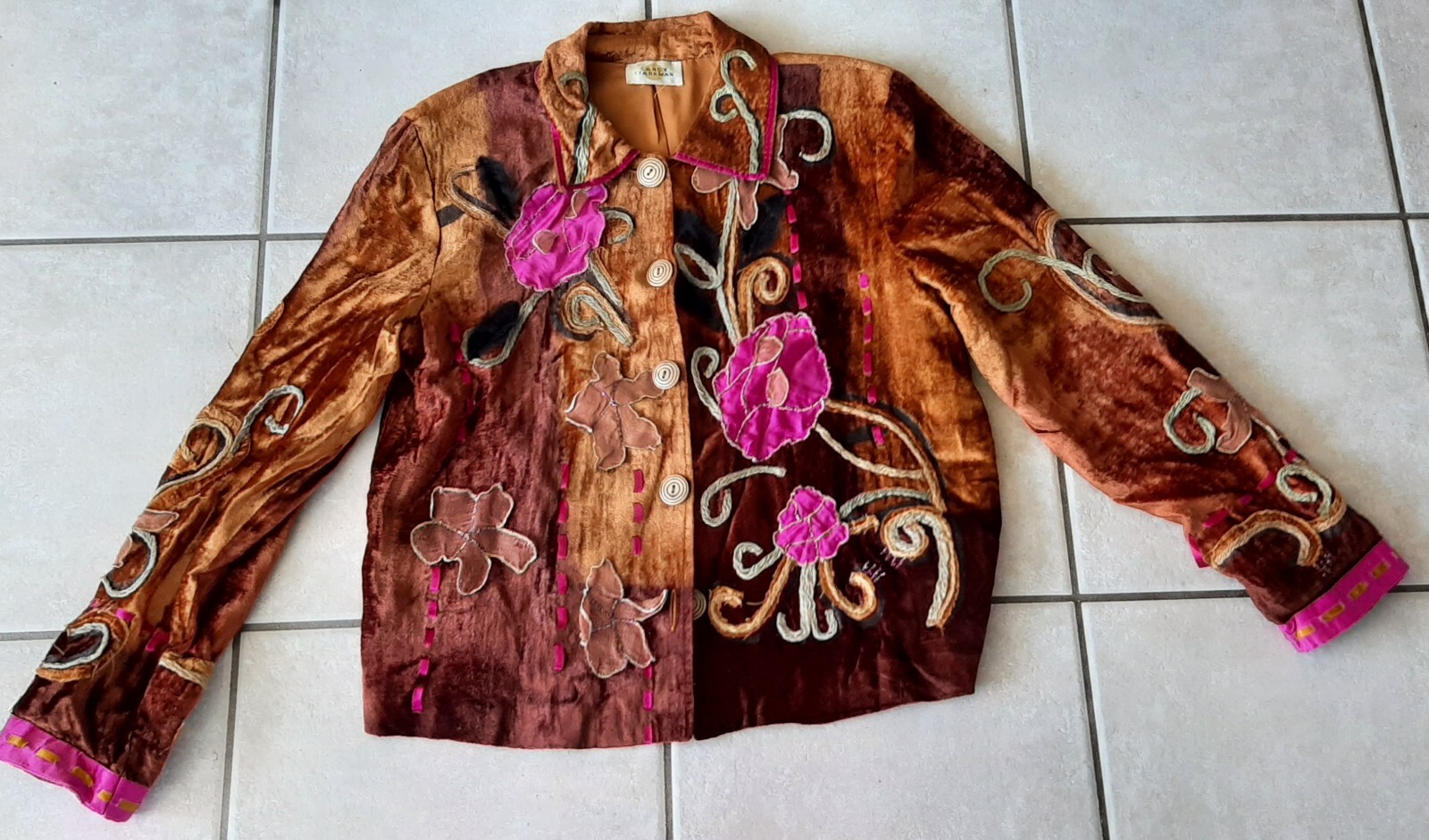 Vtg 90s Sandy Starkman wearable art Appliqué Velvet Embellished Lined jacket