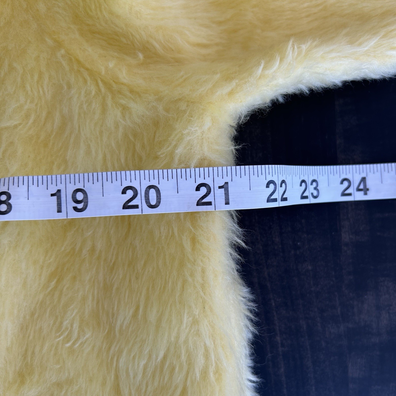 Womens Vintage Sz 10 Yellow Faux Fur Coat 3/4 Sleeve Buttons Satin Trim Pockets