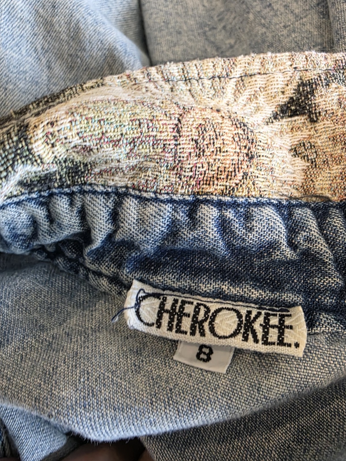 Vintage Cherokee Denim Shirt Size 8 Womens Acid Wash Tapestry Button Down 80s