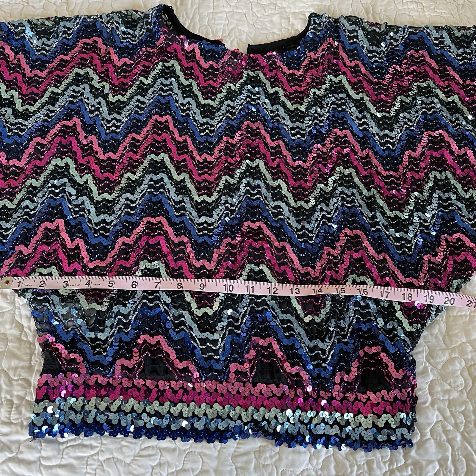 Vintage Rob Hill for Mister Jay. Sheer Beaded Sequins Dolman Disco Top Lrg