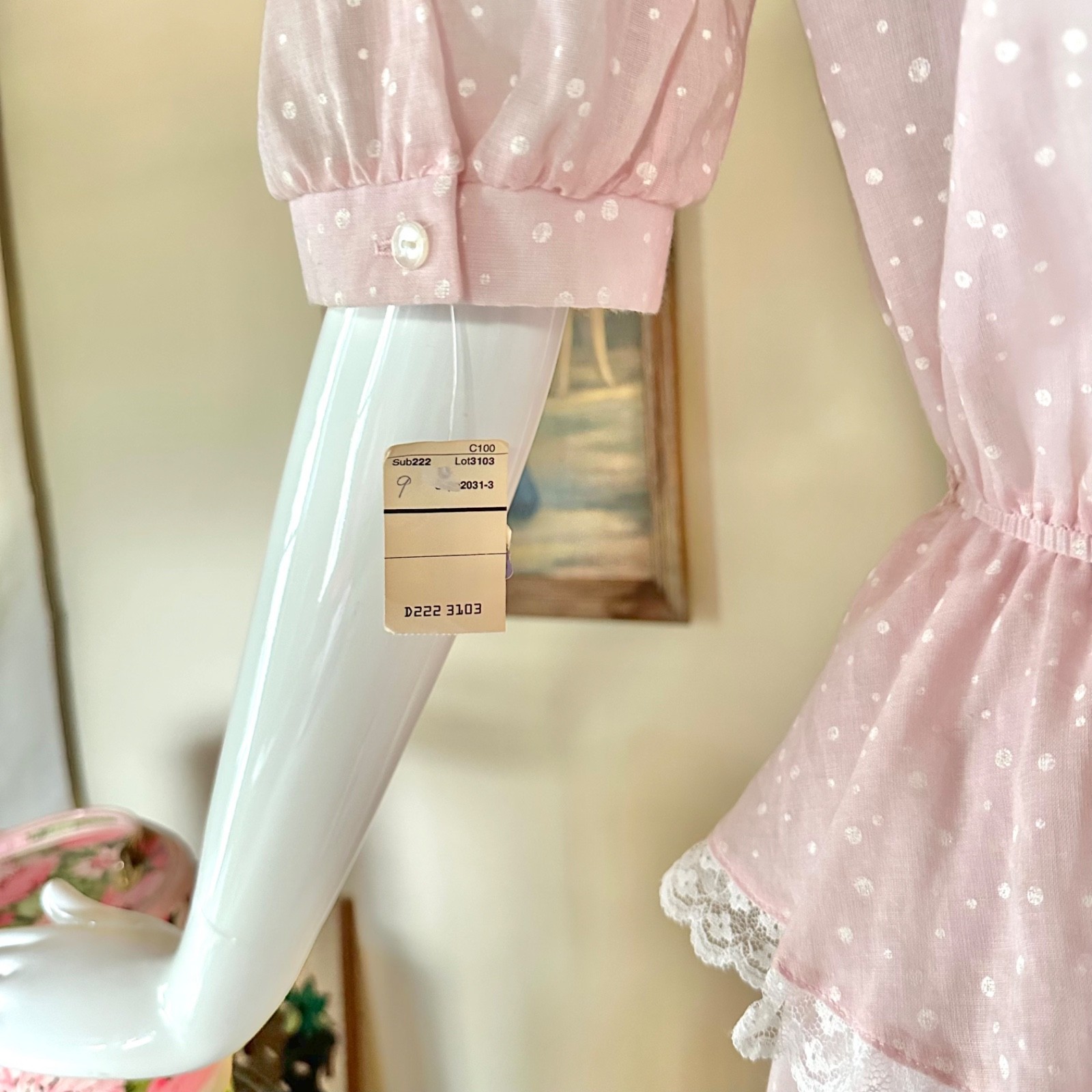 Vintage 1980s New Wave Valley Girl Pastel Pink Polka-dot Peplum Dress S/M