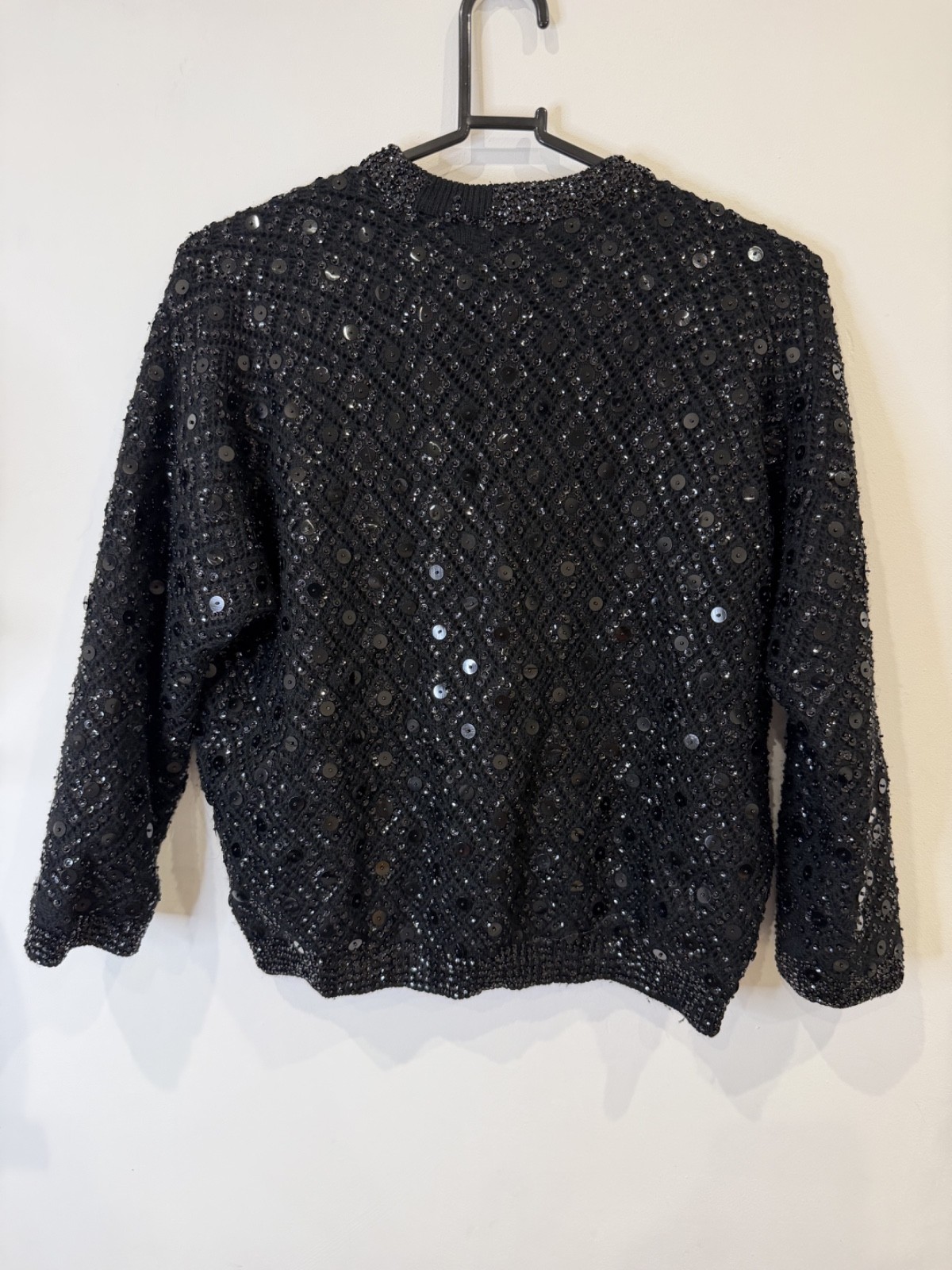 Vintage Cyn Les Black Sequin Beaded Wool Evening Jacket Women’s Size S-M