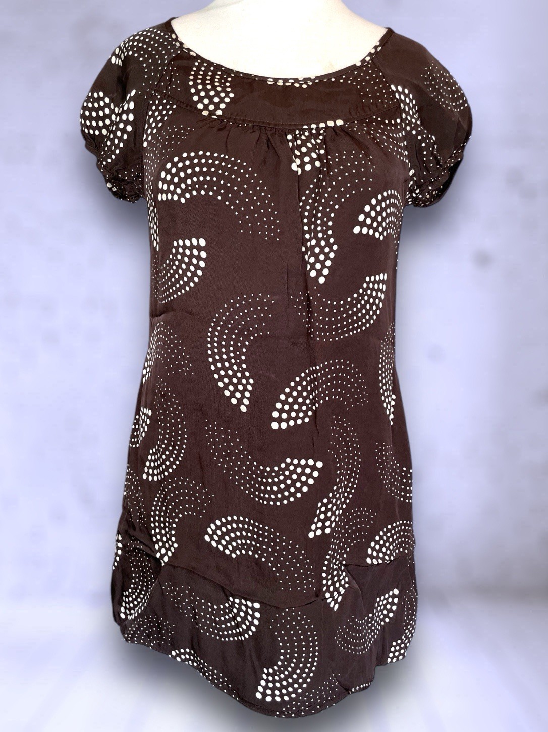 Mod 1960’s Brown & Cream Abstract Polkadot Print Short Day Dress