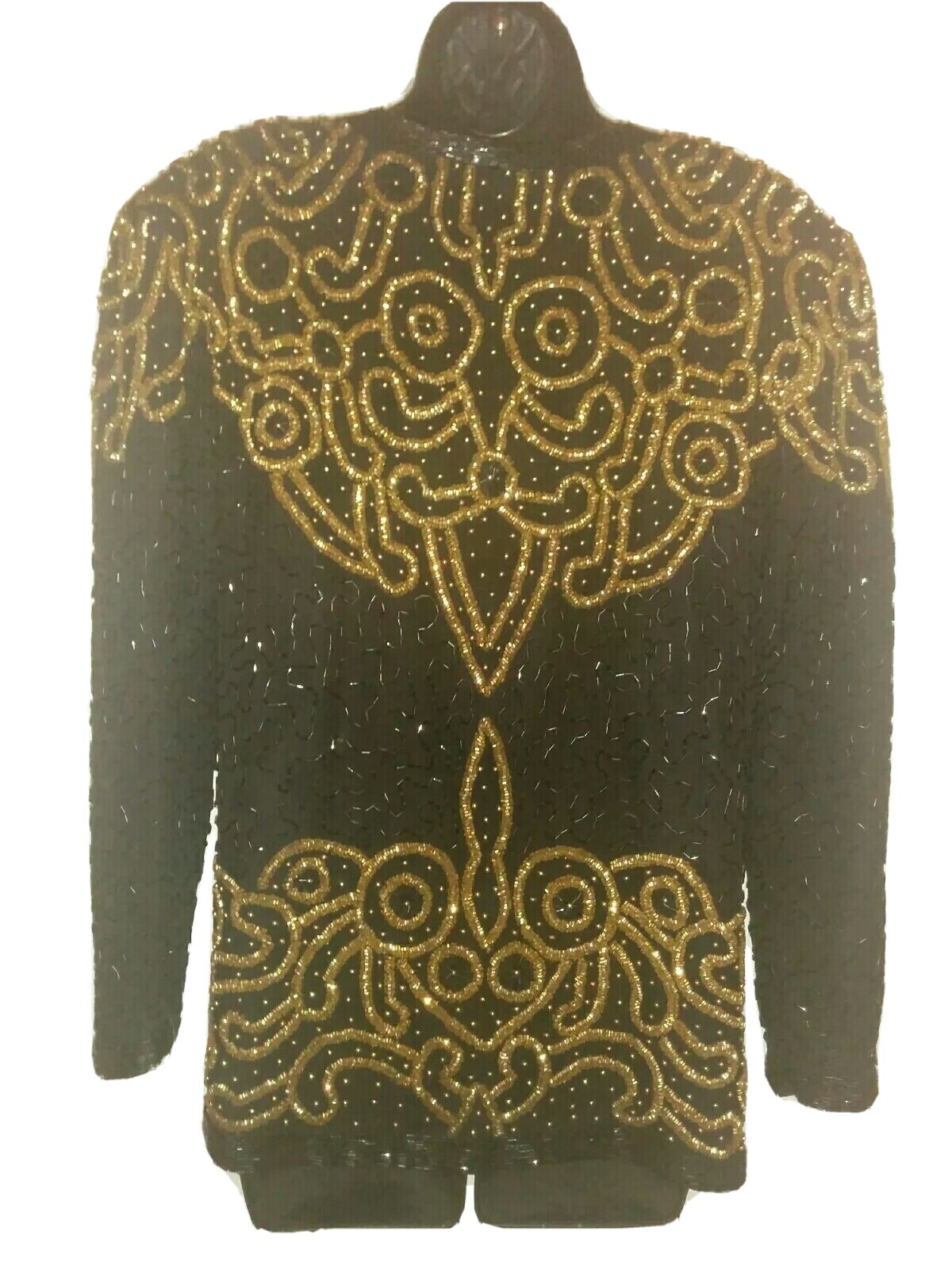 Vtg 80’s Nite Waves By Samir Suri Heavily Beaded & Sequin Gold Black Silk Jacket