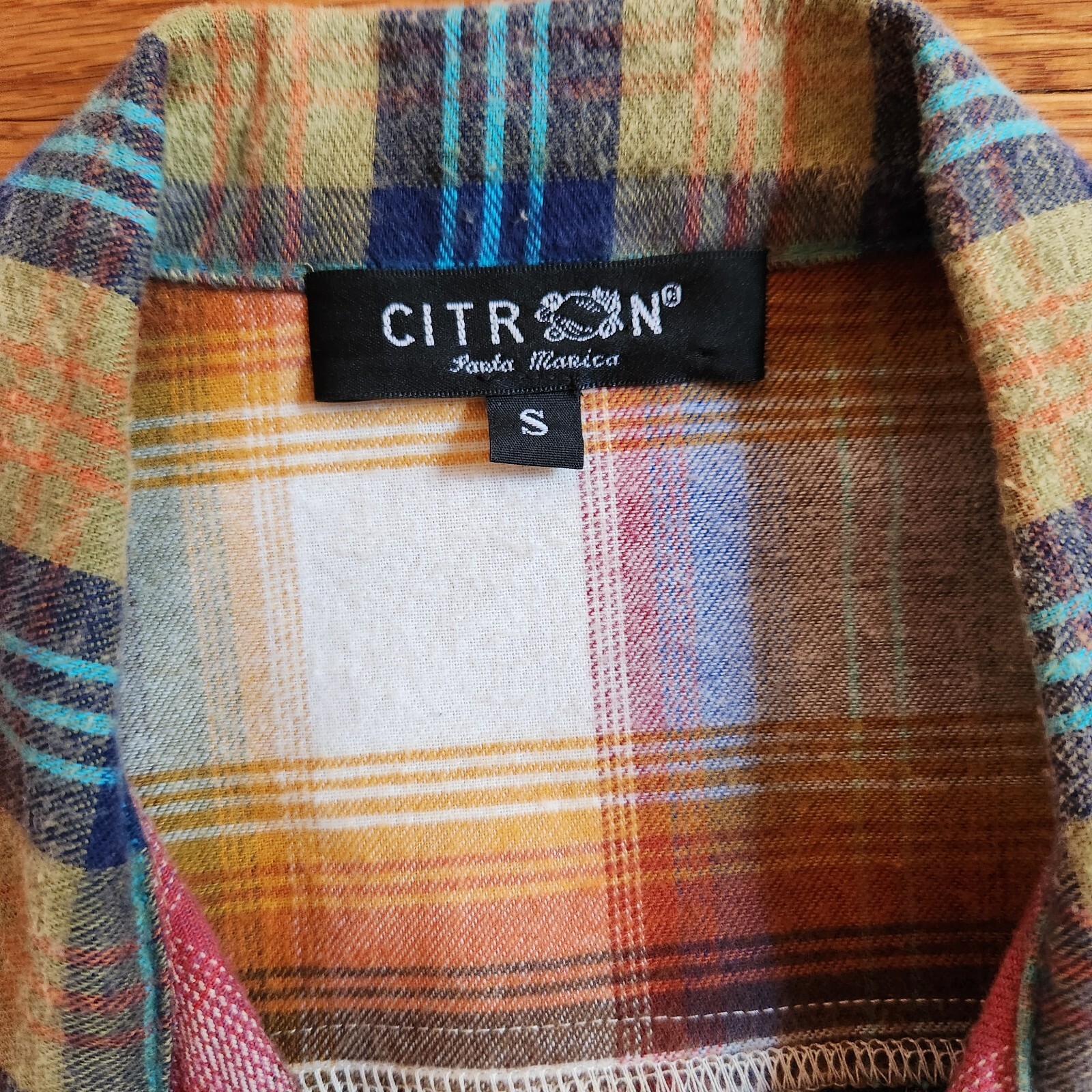 Vtg Citron Santa Monica Tunic Small Flannel & Silk Button Patchwork Boho USA