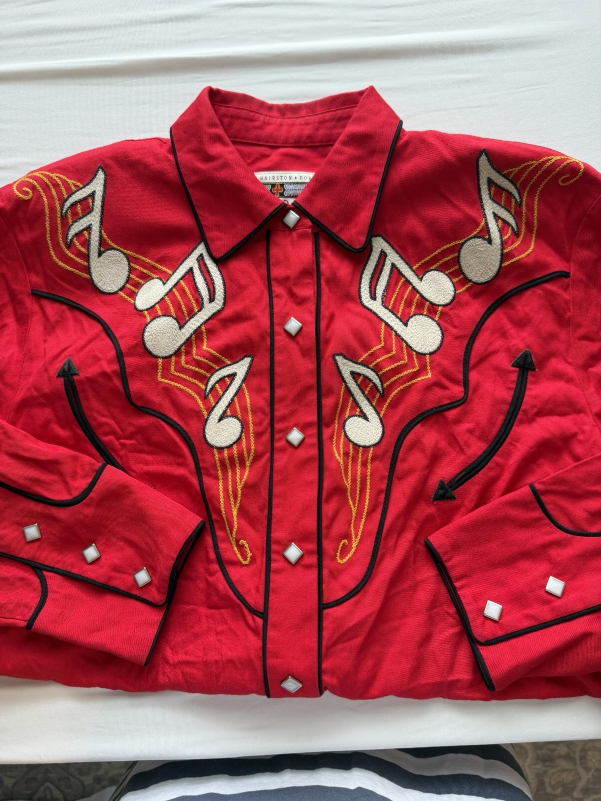Vintage Hairston Roberson ROPA Country Western Shirt Red Music Note Size Med