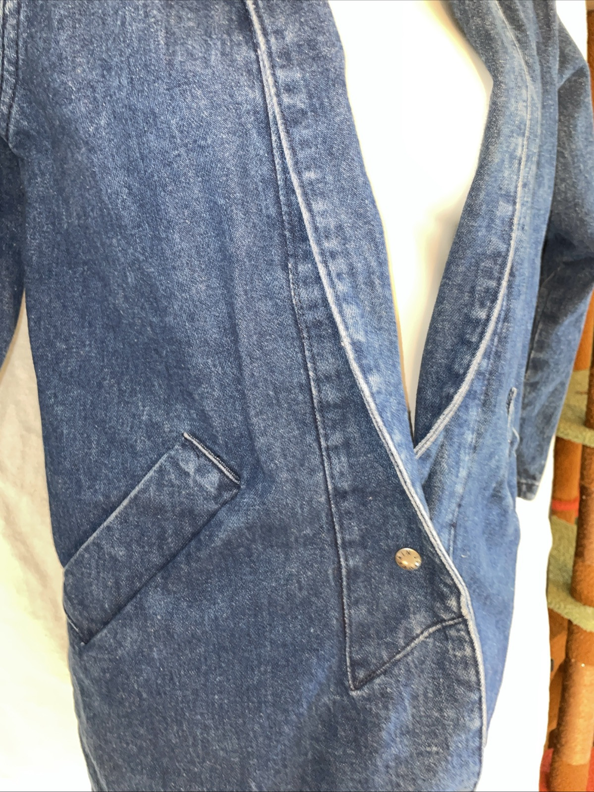 BEBE FURRRINA Sz P Small Women’s Vintage Denim Jacket 1 Snap Dolman Sleeve