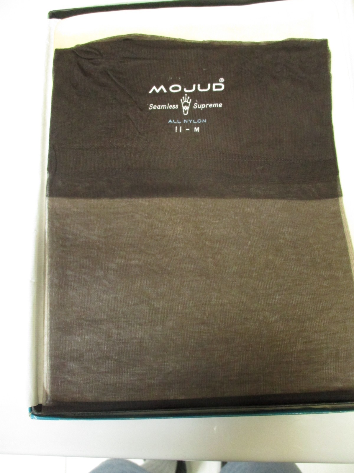 3 PR VINTAGE MOJUD RHT SHEER SHINY FLAT KNIT NYLON STOCKINGS SZ 11 MED BLACK