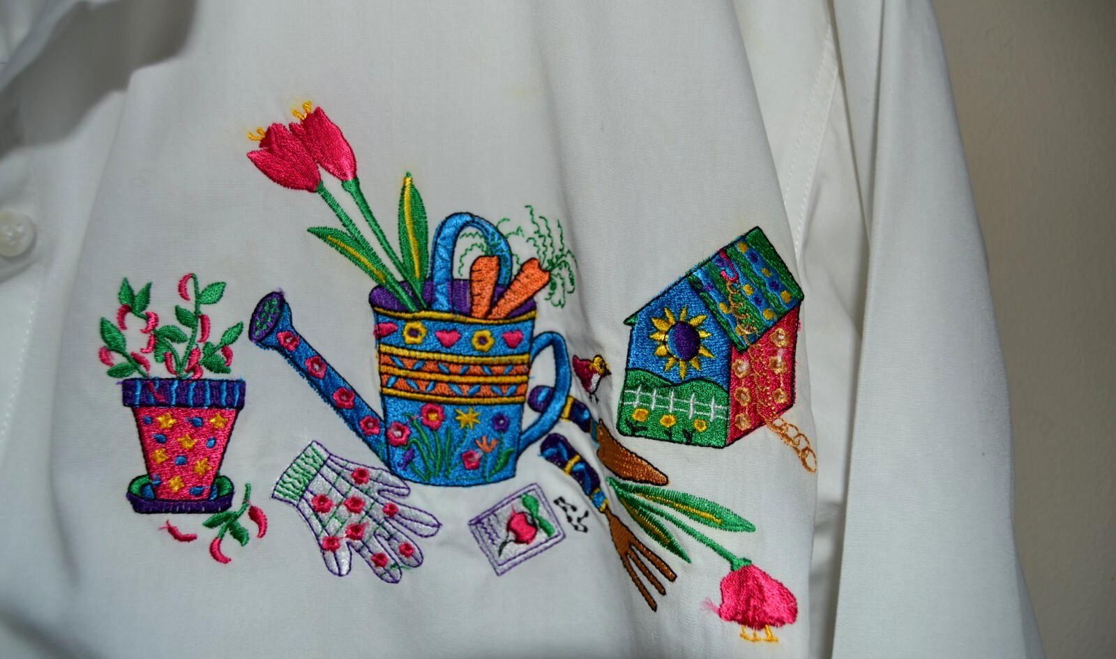 Vintage Casey Coleman Long Sleeve White Gardening Shirt Blouse -Chest 46″