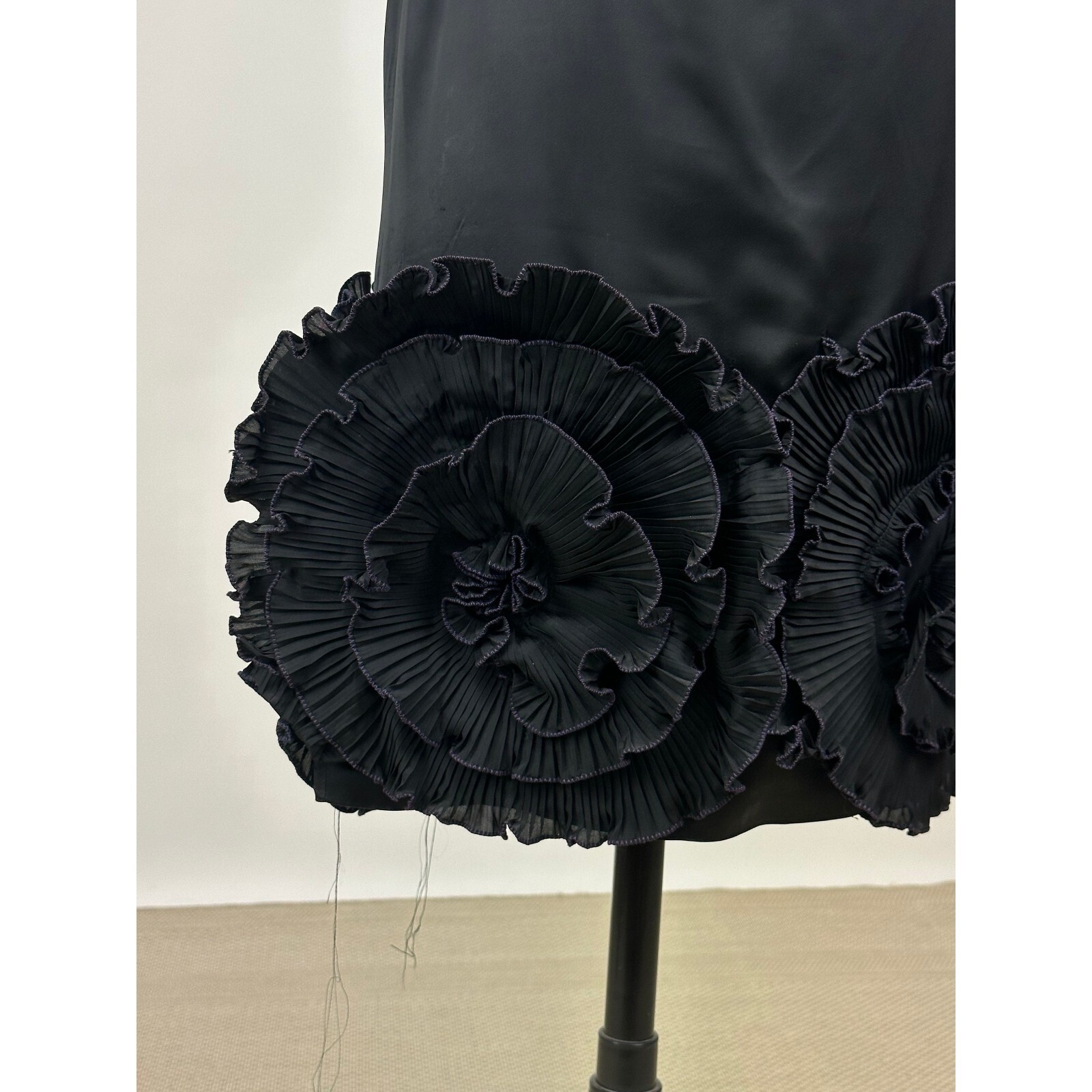 Vintage 1980s Designer Zandra Rhodes Black Dress with Elaborate Ruffle Details