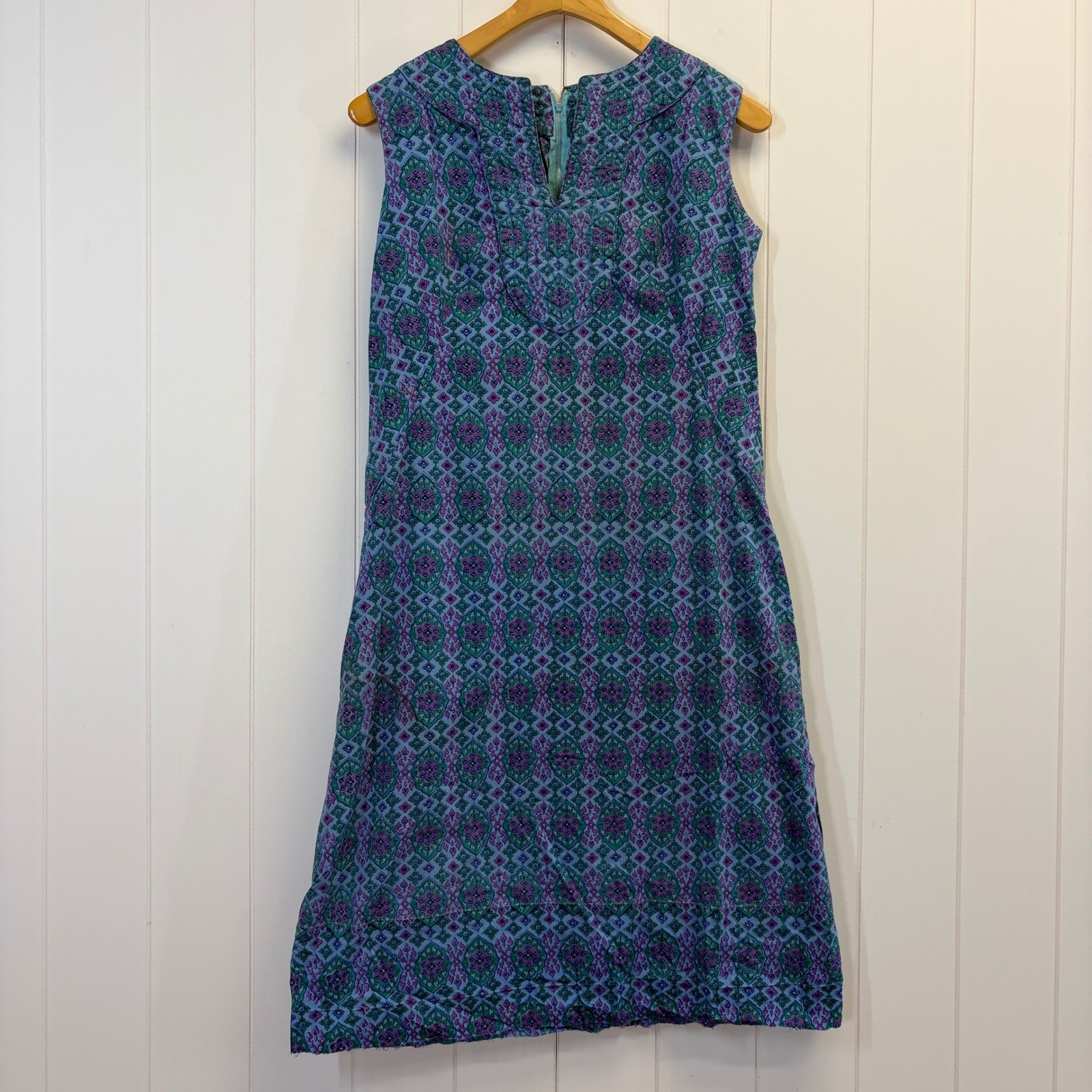 Vintage 60s 70s Cottage Shift House Dress Women Size 12 Boho Hippie Psychedelic