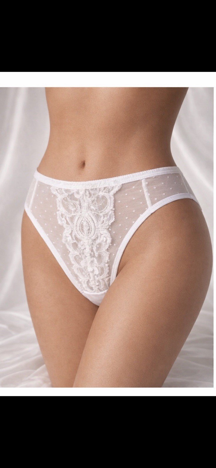 Vintage Sheer White Mesh Lace Panties Micro Dot French Style High Cut 80s/90s