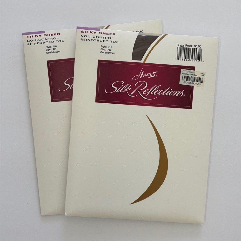Vintage 2 Hanes Silk Reflections NC Reinforced Toe Pantyhose AB Gentlebrown 716